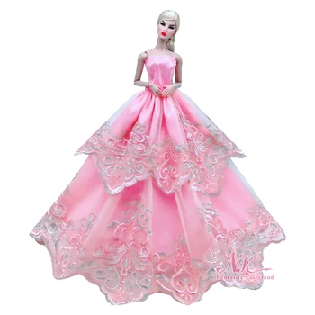 NK1 Шт Розовое Цветочное Кружевное Свадебное Платье Для Куклы Барби Наряды Одежда Многослойное Вечернее Платье Для 1/6 BJD Куклы Аксессуары Игрушки