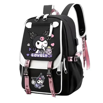 Kuromi Sanrio Mochila Модный рюкзак для девочек, большая вместительная студенческая школьная сумка, дорожный рюкзак, сумка для хранения ноутбука, сумки для книг