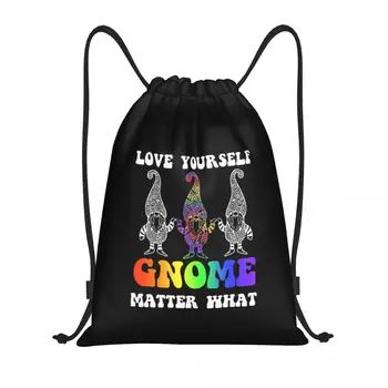 Гей-Прайд Gnome Rainbow LGBTQ Love is love Gnome M Сумки На Шнурке Спортивная Сумка Горячая Легкая