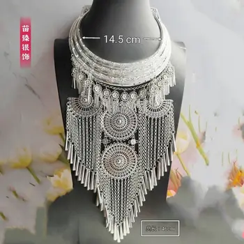 Танцевальное платье для меньшинств Гуйчжоу Дон и Мяо, серебряный воротник в этническом стиле, ожерелье Мяо, ошейник, украшения для подвешивания реквизита
