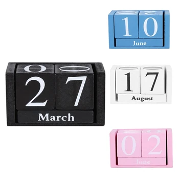 Вечный календарь из винтажного дерева в стиле шебби-шик, настольный календарь в деревенском стиле, деревянные квадраты, Календарь для домашнего офиса