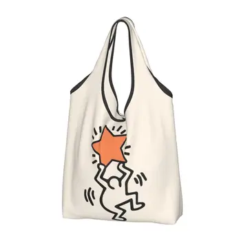 Хозяйственная сумка Pop Art Star Многоразовые продуктовые сумки-тоут Большой емкости Harings Мешки для вторичной переработки Моющаяся сумка