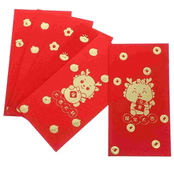 6шт Красных конвертов, Новогодние Денежные пакеты, Счастливые Денежные мешки, Китайские Счастливые конверты, Денежные конверты
