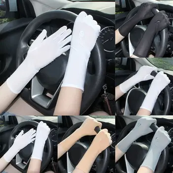 Женские солнцезащитные перчатки средней длины, летние Весенние Тонкие эластичные перчатки для вождения с защитой от ультрафиолета, Нескользящие Перчатки для этикета