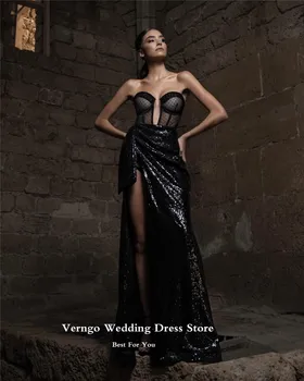 Verngo Сексуальные Черные блестящие Длинные платья для выпускного вечера с высоким разрезом, Женское вечернее платье в Дубае, вечернее платье Vestido de noche