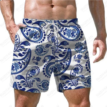 Летние мужские шорты, пляжные брюки с красочным рисунком и 3D-печатью, мужские баскетбольные шорты в гавайском пляжном стиле для отдыха