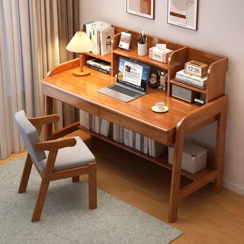 Книжная полка, встроенная в прикроватную тумбочку в спальне, письменный стол, Простой домашний стол, стол для учебы из массива дерева