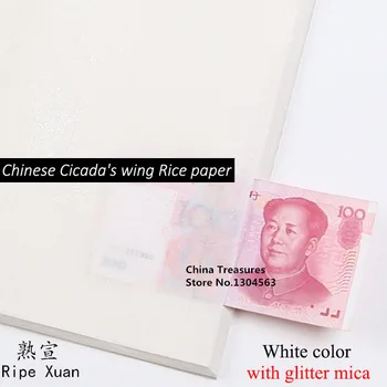 10 листов 4 Фута Китайской Рисовой Бумаги Cicada Со Слюдой Ripe Xuan Бумага для китайской Росписи Гунби Сюань Чжи Очень Тонкая Бумага