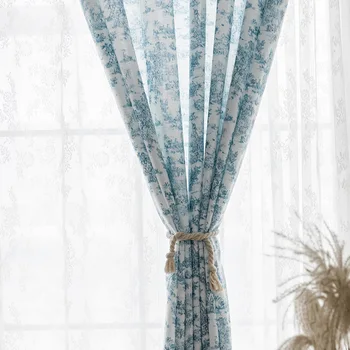 Сине-белый хлопковый льняной занавес в стиле ретро, кафе, Пикник, Прозрачные шторы для гостиной, столовой, спальни, домашнего декора Ycy