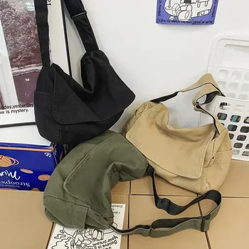 Повседневная холщовая студенческая школьная сумка, модные женские сумки через плечо, простая мужская сумка через плечо, однотонная дорожная сумка-мессенджер