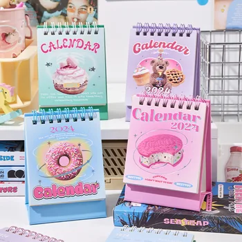 Мини-календарь серии Cream Fantasy 2024 года, Слоеный пончик для гурманов, Настольные календари, Планировщик ежедневников, канцелярские принадлежности