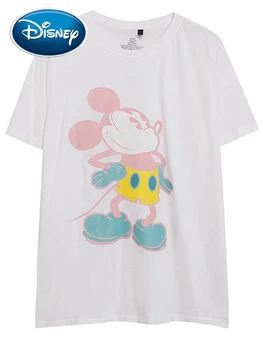 Модная футболка Disney с мультяшным принтом Микки Мауса, Милый женский пуловер с круглым вырезом, Короткий рукав, Свободные футболки, Летние Белые женские