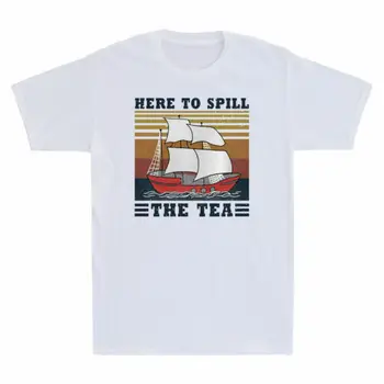 Плыву сюда, чтобы разлить чай Парусная лодка Винтажная мужская хлопковая футболка с коротким рукавом длинные рукава