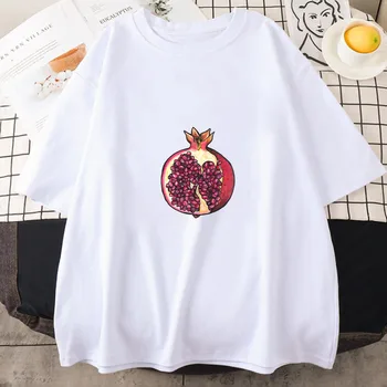 Fruit Pomegranate Summer Fun Женская футболка Tide в стиле ретро с гранатовым принтом и короткими рукавами, новая свободная и универсальная футболка для пары, хлопковые футболки