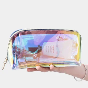 Лазерная косметичка в стиле корейской косметики Ins, полукруглая дорожная косметичка, переносная прозрачная сумка для умывания в форме клецки