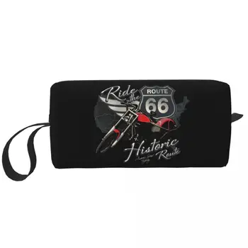 Косметичка для поездок на мотоцикле Route 66 для женщин, косметический органайзер для путешествий, Модные сумки для хранения туалетных принадлежностей на шоссе с номерами США
