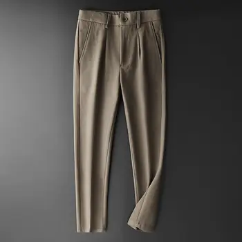 Новинка 2021 года, осенне-зимние мужские костюмные брюки, мужские деловые брюки, плотные шерстяные брюки, прямые мужские официальные рабочие брюки E400