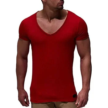 B1113 Новое поступление, мужская футболка с глубоким V-образным вырезом и коротким рукавом, приталенная футболка, мужская тонкая футболка, повседневная летняя футболка camisetas hombre