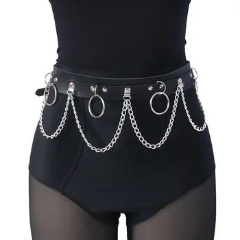 Пояс для женской юбки, женское сексуальное джинсовое платье из искусственной кожи в стиле хип-хоп Рок для ночного клуба, круглый пояс в стиле панк с металлической цепочкой на талии