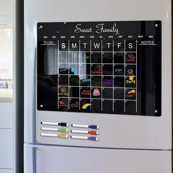 Акриловая белая доска для холодильника для магнитного сухого стирания Планировщик холодильника Расписание Ежедневное Планирование Кухни Еженедельно