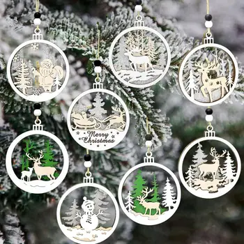 Винтажный Деревянный Рождественский кулон, Рождественская елка, Украшение в виде оленя, Подвесной подарок, Рождественская вечеринка, Праздничный Домашний декор.