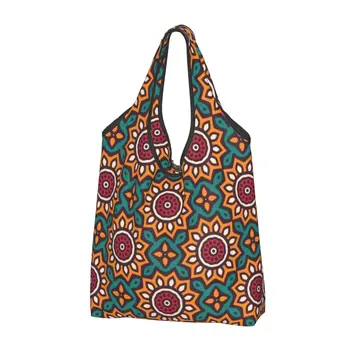 Забавный принт, роскошные декоративные сумки-тоут с мандалой, портативная сумка для покупок через плечо, Бохохическая геометрическая сумка с цветочным рисунком