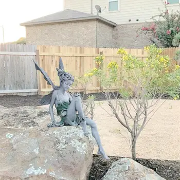 Украшение в виде фигурки садовой феи из смолы Статуя на лужайке Пруд Украшение заднего двора