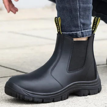 высококачественные мужские модные защитные ботинки большого размера, рабочая обувь со стальным носком, рабочая обувь из натуральной кожи, рабочая обувь на платформе, защитный ботинок