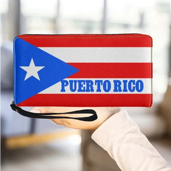 Женская сумочка с рисунком флага Пуэрто-Рико, длинные дорожные женские кошельки, повседневный держатель для карт из искусственной кожи, многофункциональный чехол для мелочи для девочек