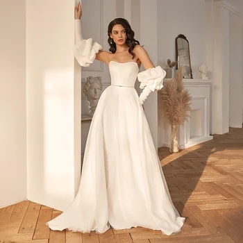 Простое свадебное платье POMUSE без бретелек длиной до пола со складками и открытой спиной, свадебное платье невесты, сшитое на заказ Vestido De Novia для женщин
