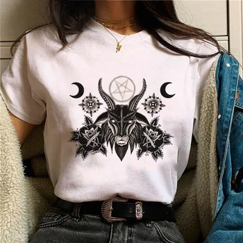 футболки baphomet, женская дизайнерская футболка с изображением манги, женская одежда японского дизайнера в стиле манга