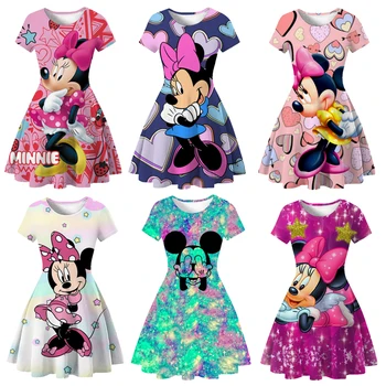 Детское летнее платье принцессы для маленьких девочек, платье с рисунком Диснея Микки и Минни Маус, Быстросохнущая ночная рубашка, платье из молочного шелка