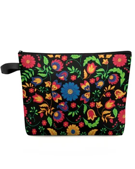 Дорожная косметичка с листьями Мексиканского цветка большой емкости, портативная сумка для хранения косметики, женский водонепроницаемый пенал