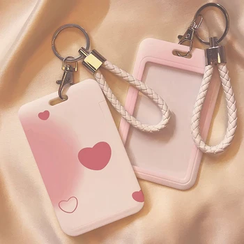 Милые розовые держатели кредитных карт Love, Брелок для банковских удостоверений личности, Бейдж, чехол для визитных карточек, Студенческие принадлежности