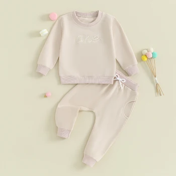 Штаны для малышей, комплект из толстовки и штанов с вышивкой буквами, комплект из 2 предметов для новорожденных