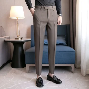 2023 Мужские костюмные брюки, высококачественные мужские однотонные облегающие брюки, облегающие офисные Деловые Мужские брюки Плюс размер Z68