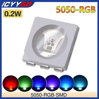 100шт 5050 RGB SMD LED Диодный Чип 0,2 Вт Теплый Белый Красный Зеленый Синий Желтый Оранжевый УФ Фиолетовый Розовый DIY PCB Лампа Световые Бусины, Излучающие