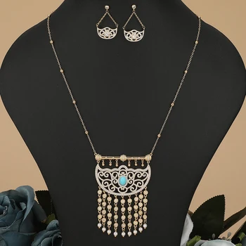 Женское модное Золотое ожерелье с длинной цепочкой из циркона, Набор сережек, выдалбливают Шар с кисточкой, Арабский стиль, Набор украшений для вечеринок