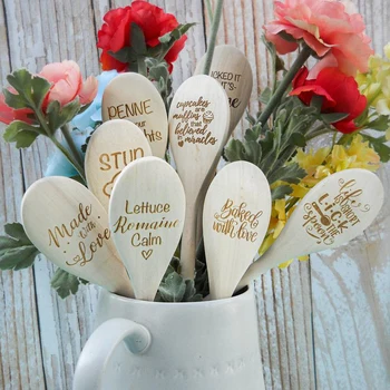 Ложки с гравировкой на заказ Персонализированные деревянные мини-ложки с выгравированным текстом детский душ для новобрачных Сувениры на свадьбу, день рождения