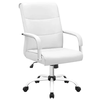 Офисное кресло Vineego с высокой спинкой, кресло для конференций из искусственной кожи, белое
