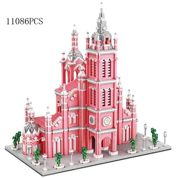 Креативная Вьетнамская розовая Церковь Святого Сердца Иисуса, Кирпичный микроалмазный блок, Всемирно известная архитектура, Нанобриксы, игрушки