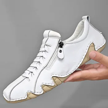 Мужские повседневные кроссовки из натуральной кожи, новинка 2023 года, мужская дышащая обувь для вождения с мягкой подошвой большого размера, мужские Zapatillas Hombre