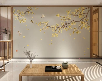 beibehang Индивидуальный фон из папье-маше для китайского телевизора, лист Гинкго, Цветок, Птица, диван в гостиной, спальня, Кинообои