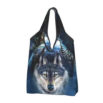Сумки для покупок в продуктовых магазинах Wolf, женские сумки с милыми животными, сумки через плечо, сумки большой вместимости