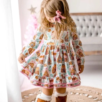 Рождественское платье для маленьких девочек 3-7 лет с мультяшным принтом 