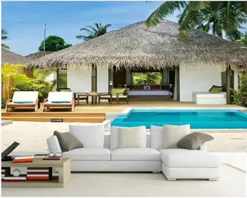 3d обои на заказ фотообои Мальдивы соломенный коттедж приморский пейзаж домашний декор гостиной обои для стен 3 d