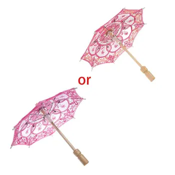 Кружевной Зонт Parasol Винтажный Свадебный Зонтик для Новобрачных с Деревянной Ручкой 5 Цветов