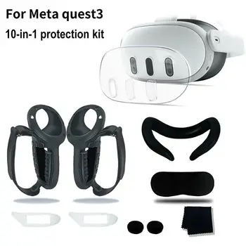 10-в-1 для Meta Quest 3 Силиконовый защитный чехол VR Гарнитура Ручка Протектор с защитой аккумулятора