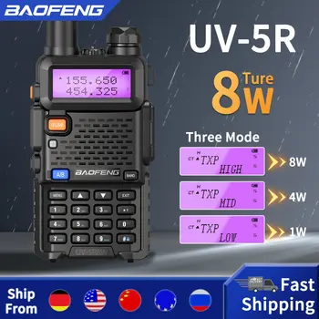 Baofeng Walkie Talkie UV 5R 5 Вт 8 Вт Двухдиапазонная Ветчина Двухстороннее Радио УКВ FM Радио Ручной Приемопередатчик Охота 16 км