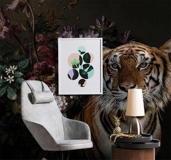 beibehang custom papel de parede Тигр лев цветок ТВ фон обои гостиная диван фреска обои для настенного покрытия